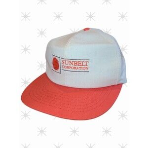 Vintage 90s Sunbelt Corporation White Orange Hat Cap Snap Back 80s 90s